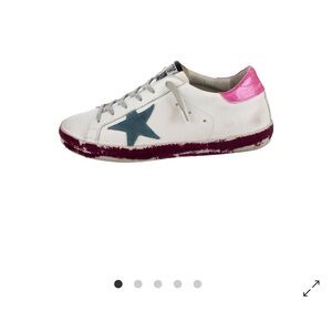 White Sneakers with Pink and Blue Accents